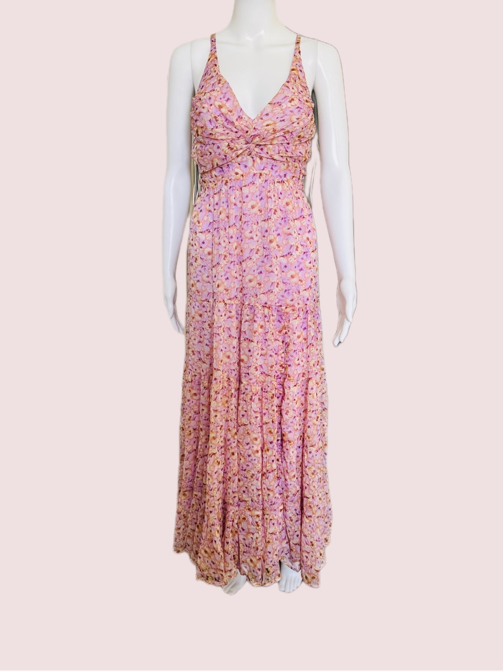 Astr Pink Floral Maxi Dress with Twisted Bodice